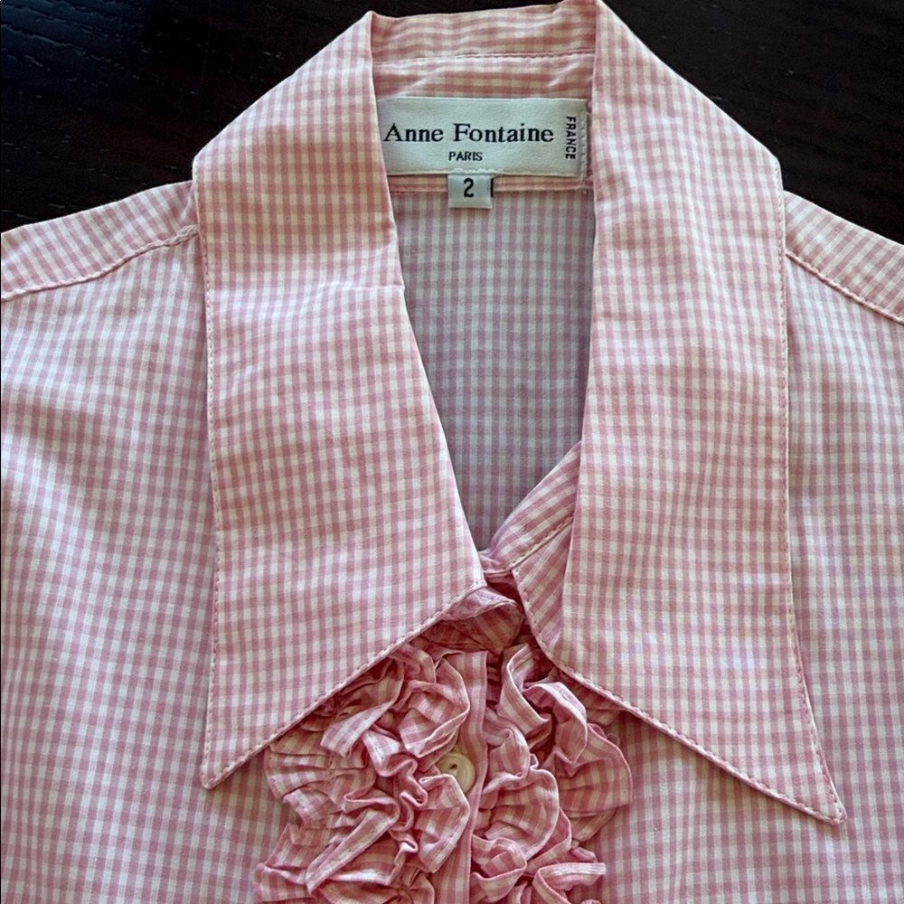 Anne Fontaine Pink Checkered Ruffle Blouse - Picture 2 of 5